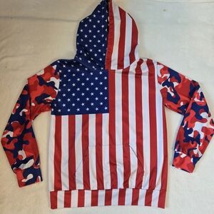 Boy's Hoodie American Flag with Patriotic Color Camouflaged Sleeves, Sz LG